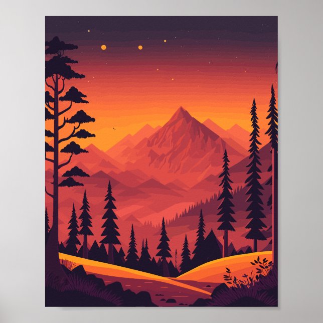 Mountain Landscape Night Scene Wall Poster (Front)