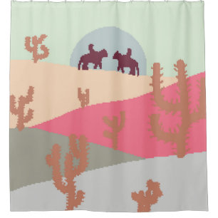 Mountain landscape peaks on sunset on panoramic vi shower curtain