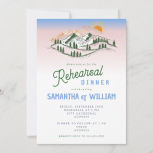 Mountain Landscape Rustic Green Rehearsal Dinner Invitation