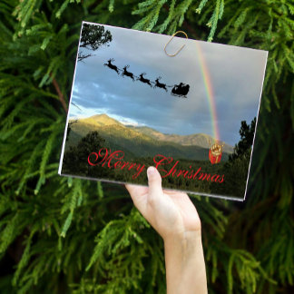 Mountain Landscape Santa Christmas Rainbow Gift Card