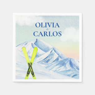 Mountain Landscape Ski Resort Wedding Napkin