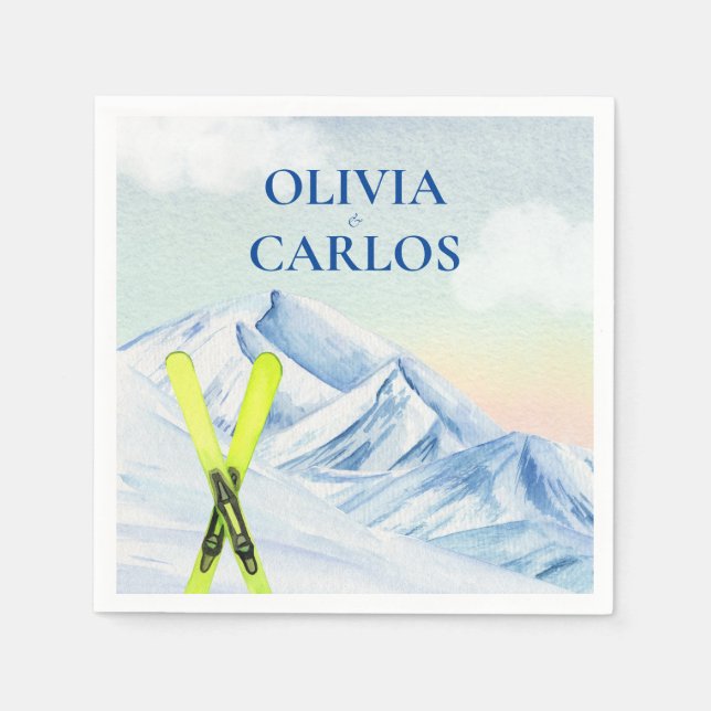 Mountain Landscape Ski Resort Wedding Napkin (Front)