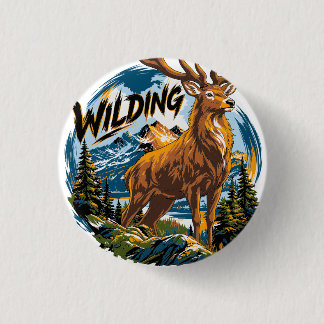 Mountain Landscape Stag 3 Cm Round Badge