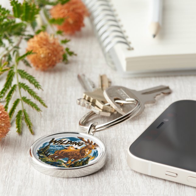Mountain Landscape Stag Key Ring (Side)