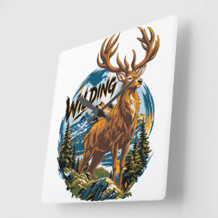 Mountain Landscape Stag Square Wall Clock