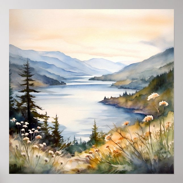 Mountain Landscape Watercolor Painting Art Print (Front)