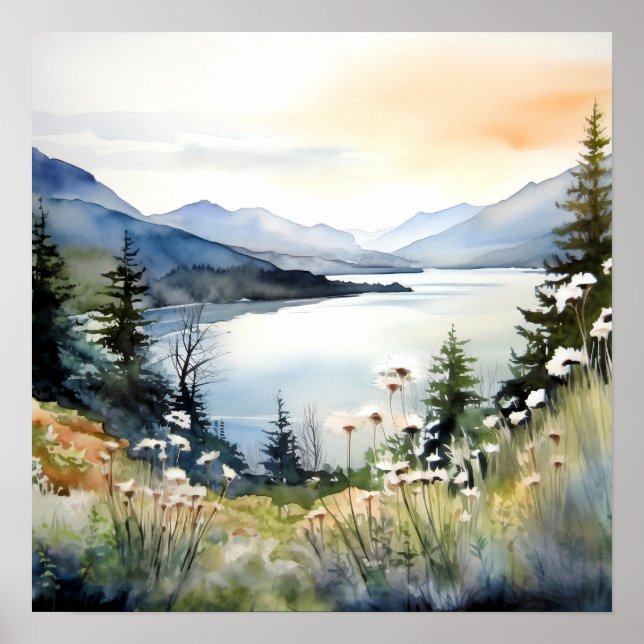 Mountain Landscape Watercolor Painting Art Print (Front)