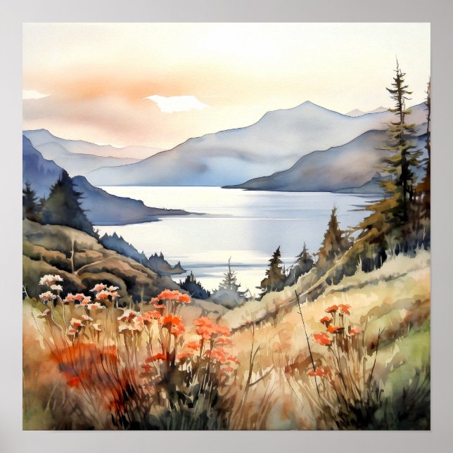 Mountain Landscape Watercolor Painting Art Print (Front)