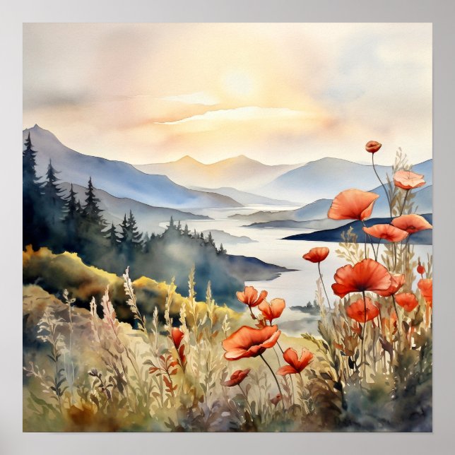 Mountain Landscape Watercolor Painting Art Print (Front)