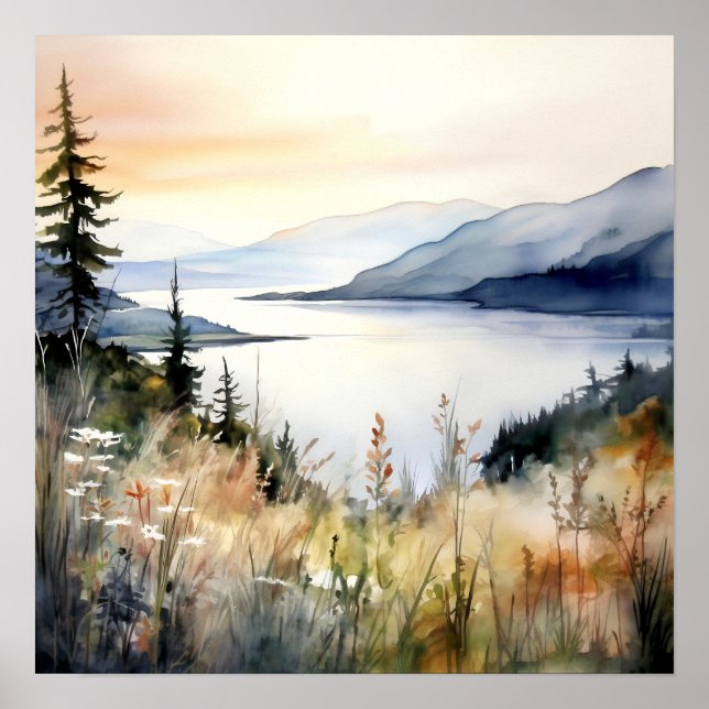 Mountain Landscape Watercolor Painting Art Print (Front)