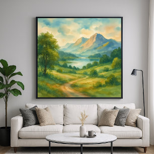 Mountain Landscape - Watercolor Painting Style Art Poster