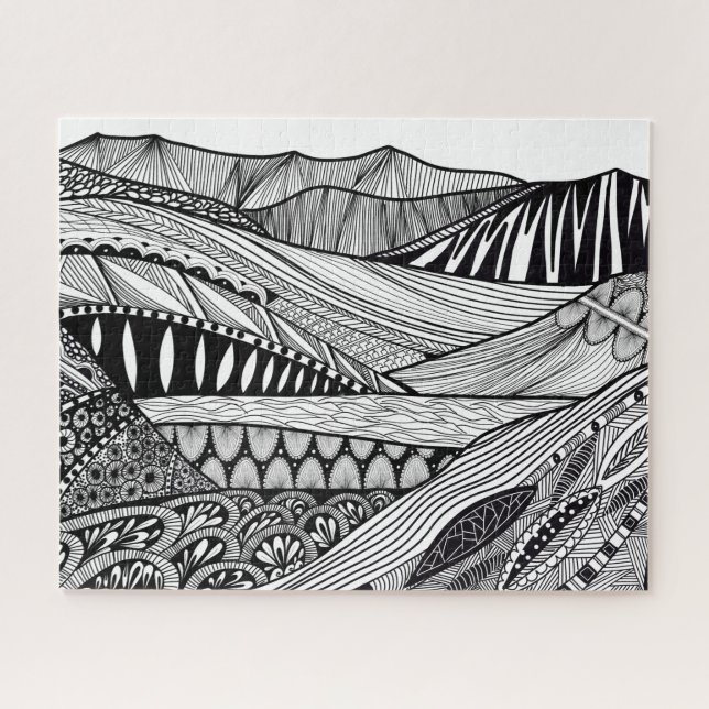 Mountain landscape zen doodle color in jigsaw puzzle (Horizontal)