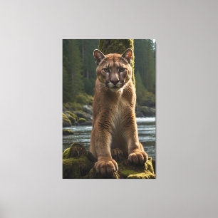 Mountain Lion at a Rock Pool Canvas Print