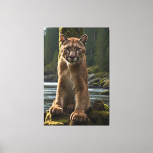 Mountain Lion at a Rock Pool Canvas Print