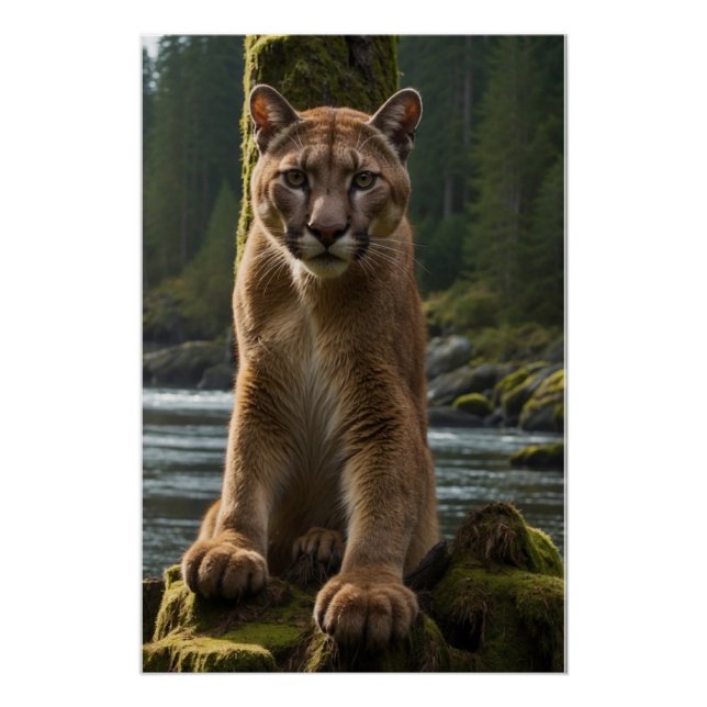 Mountain Lion at a Rock Pool Poster (Front)