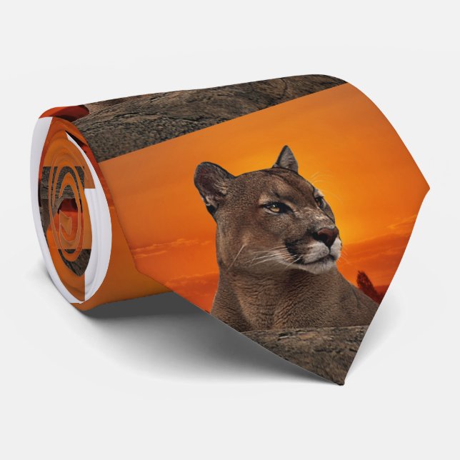 Mountain lion at sunset tie (Rolled)