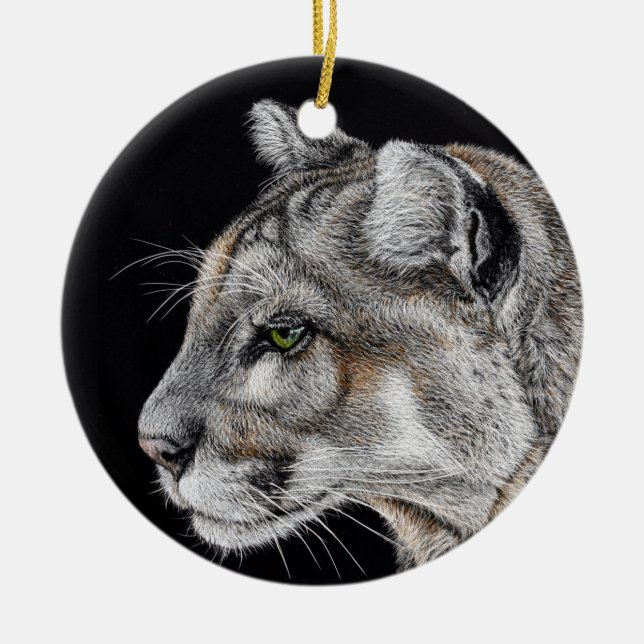 Mountain Lion Ceramic Tree Decoration (Front)
