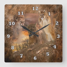 Mountain Lion Cougar Animal Collage Clock