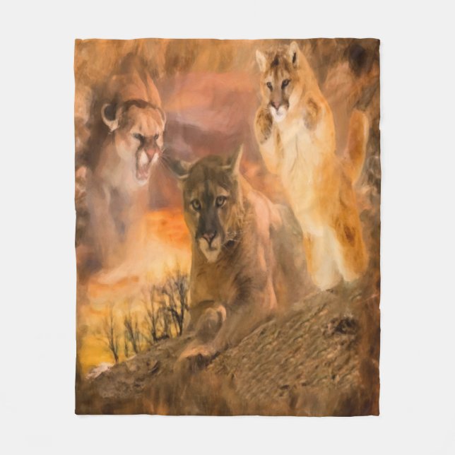 Mountain Lion Cougar Animal Collage Fleece Blanket (Front)