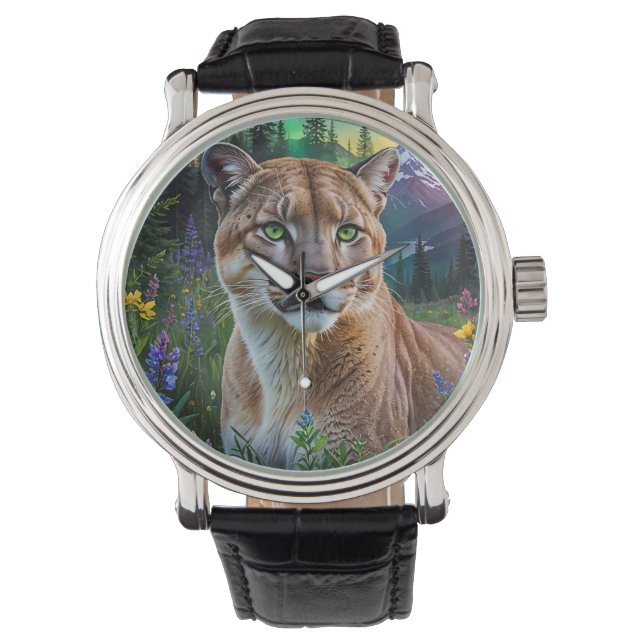 Mountain Lion Floral  Watch (Front)