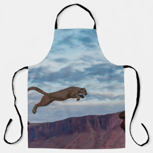 Mountain Lion Jumping Morning Skyjump,lion,animal, Apron