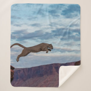 Mountain Lion Jumping Morning Skyjump,lion,animal, Sherpa Blanket