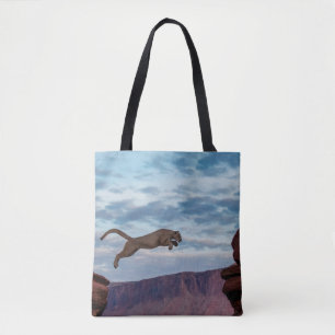 Mountain Lion Jumping Morning Skyjump,lion,animal, Tote Bag