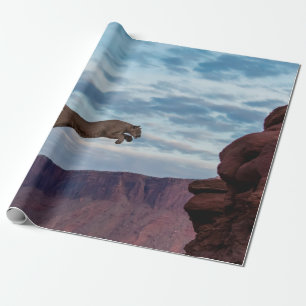 Mountain Lion Jumping Morning Skyjump,lion,animal, Wrapping Paper