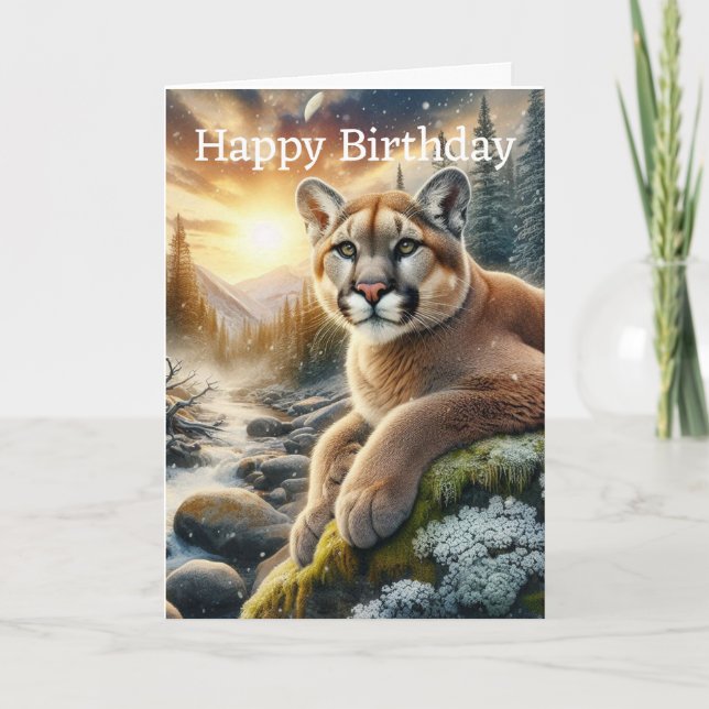 Mountain Lion Lying on Cliff Birthday Card (Front)