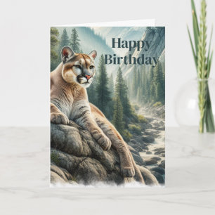 Mountain Lion Lying on Cliff Men's Birthday Card