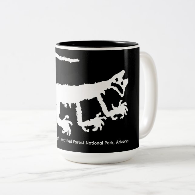 Mountain Lion Petroglyph Two-Tone Coffee Mug (Front Right)