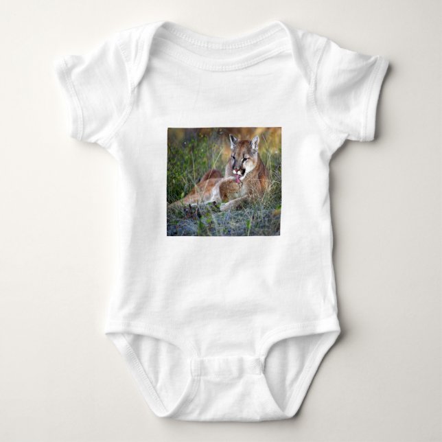 Mountain Lion Preening Baby Bodysuit (Front)
