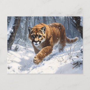 Mountain Lion Prowling in the Snow Art Postcard