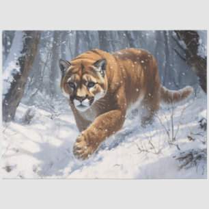 Mountain Lion Prowling in the Snow Decoupage Tissue Paper