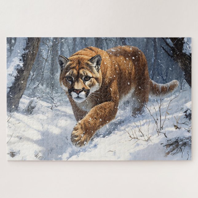 Mountain Lion Prowling in the Snow Jigsaw Puzzle (Horizontal)