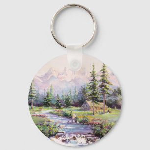 MOUNTAIN LOG CABIN by SHARON SHARPE Key Ring