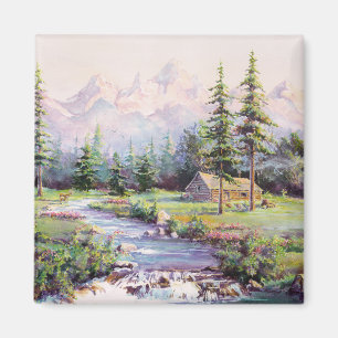MOUNTAIN LOG CABIN by SHARON SHARPE Magnet