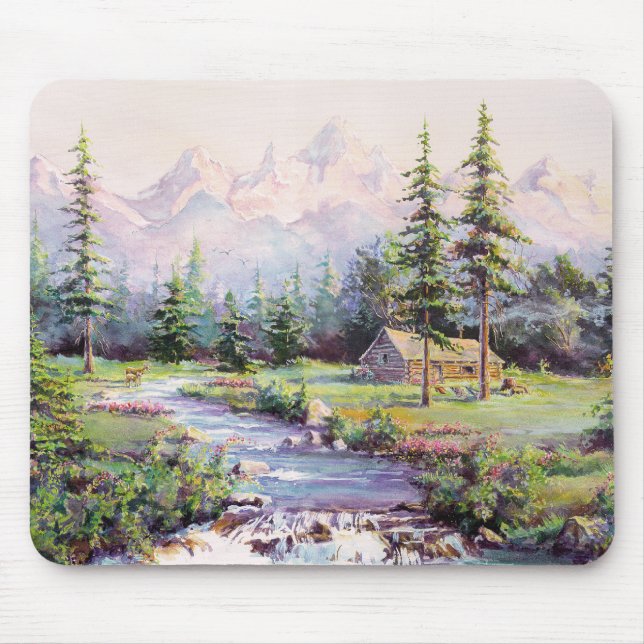 MOUNTAIN LOG CABIN by SHARON SHARPE Mouse Mat (Front)