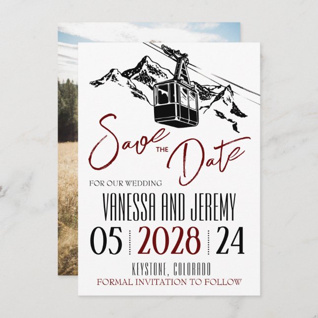 Mountain Love Burgundy Save The Date (Front/Back)