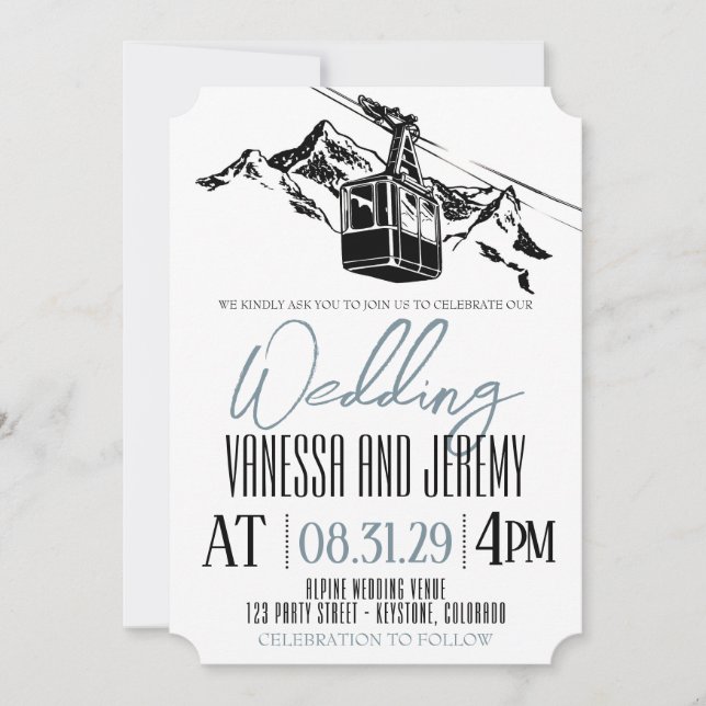 Mountain Love Dusty Blue Wedding Invitation (Front)