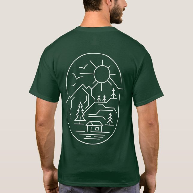 Mountain Lover Cabin Minimal Design Front Back T-Shirt (Back)