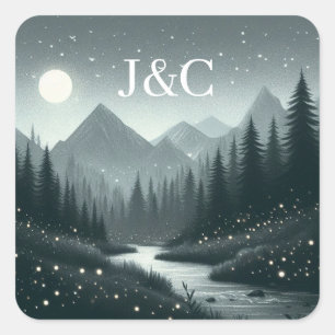 Mountain Magic Initials Square Sticker