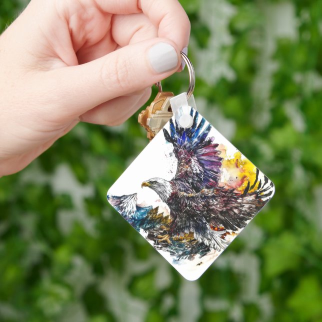 Mountain Majesty Eagle Watercolor Key Ring (Hand)