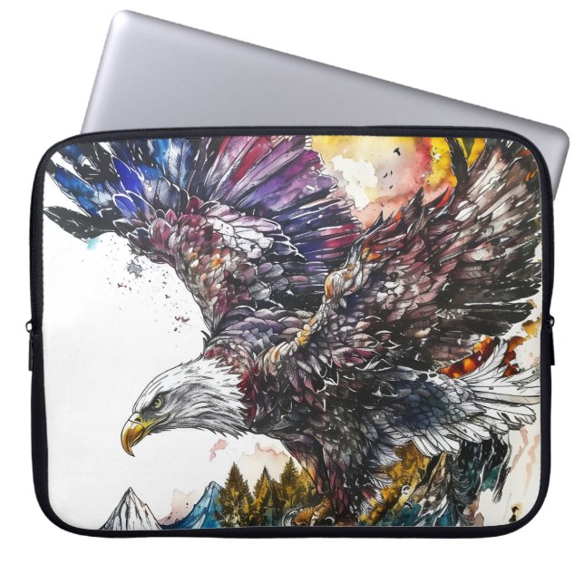 Mountain Majesty Eagle Watercolor Laptop Sleeve (Front)