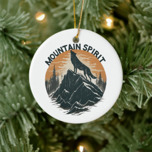 Mountain Majesty Wolf Howling on the Peak Ceramic Tree Decoration