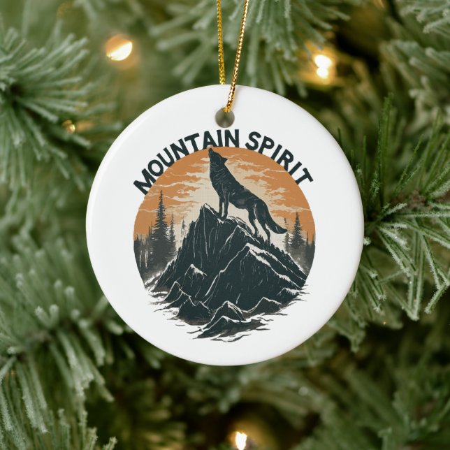 Mountain Majesty Wolf Howling on the Peak Ceramic Tree Decoration (Tree)