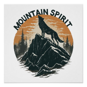 Mountain Majesty Wolf Howling on the Peak Poster