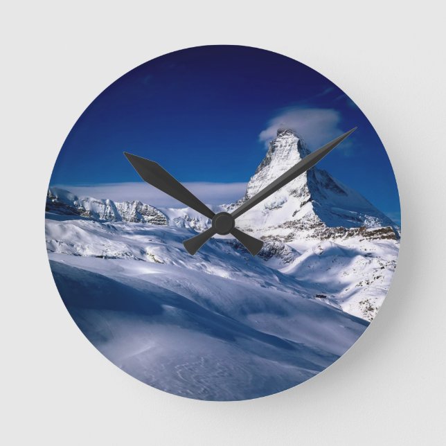 Mountain Matterhorn Valais Switzerland Round Clock (Front)