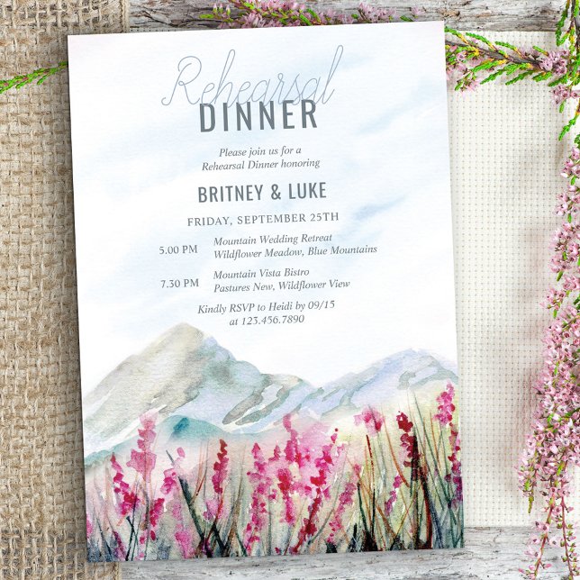 Mountain Meadow Watercolo Wedding Rehearsal Dinner Invitation (Creator Uploaded)