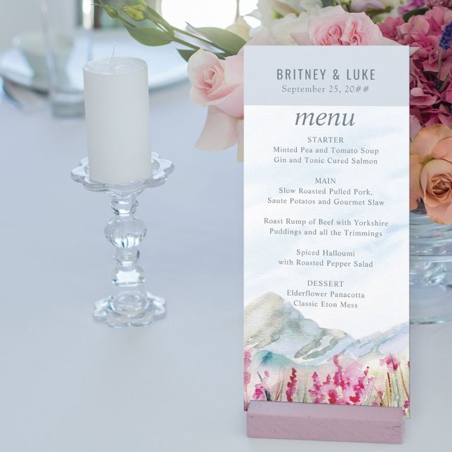 Mountain Meadow Watercolor Dusty Blue Wedding Menu (Creator Uploaded)